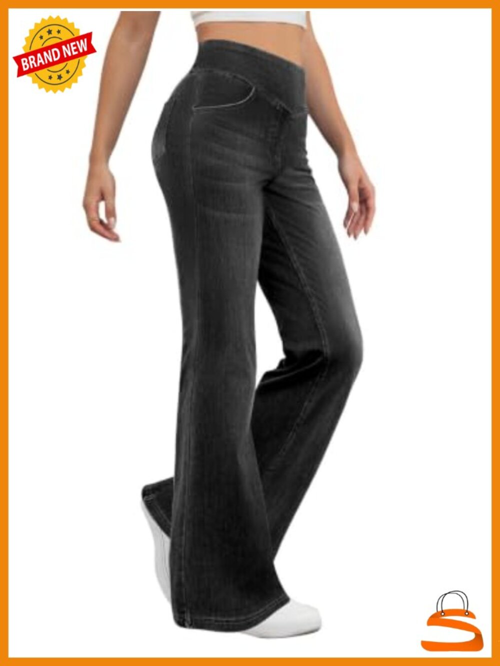 Bootcut Jeans for Women Stretchy Flare High Waisted Pull On Bell Bottom Denim